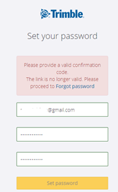 Trimble ID Set your password invalid